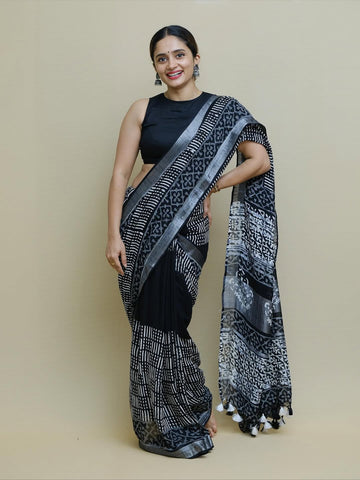 Black &amp; Grey Lilan Cotton Saree