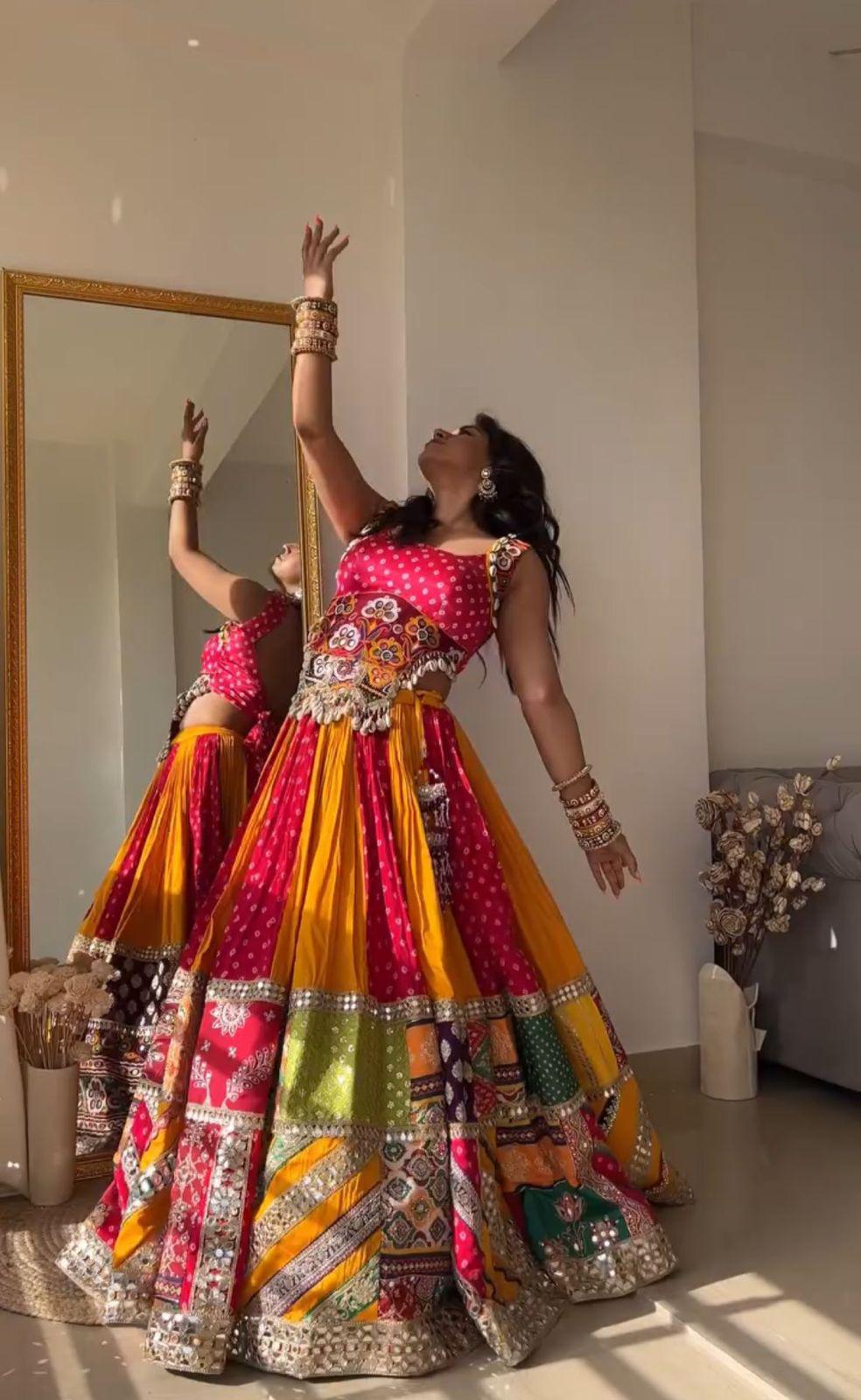 Its flare enhances movement, ideal for dances like the garba.