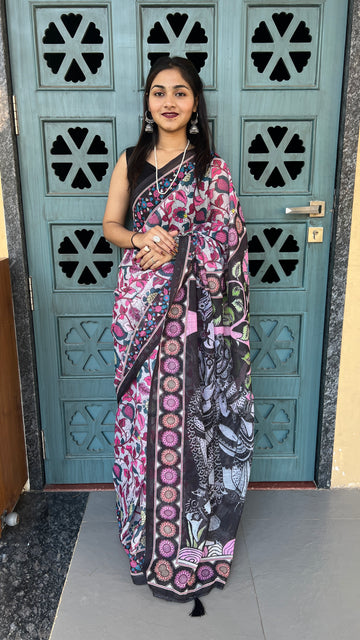 ✨ Premium Lilan Cotton Digital Print Saree (4 Colors Available) ✨